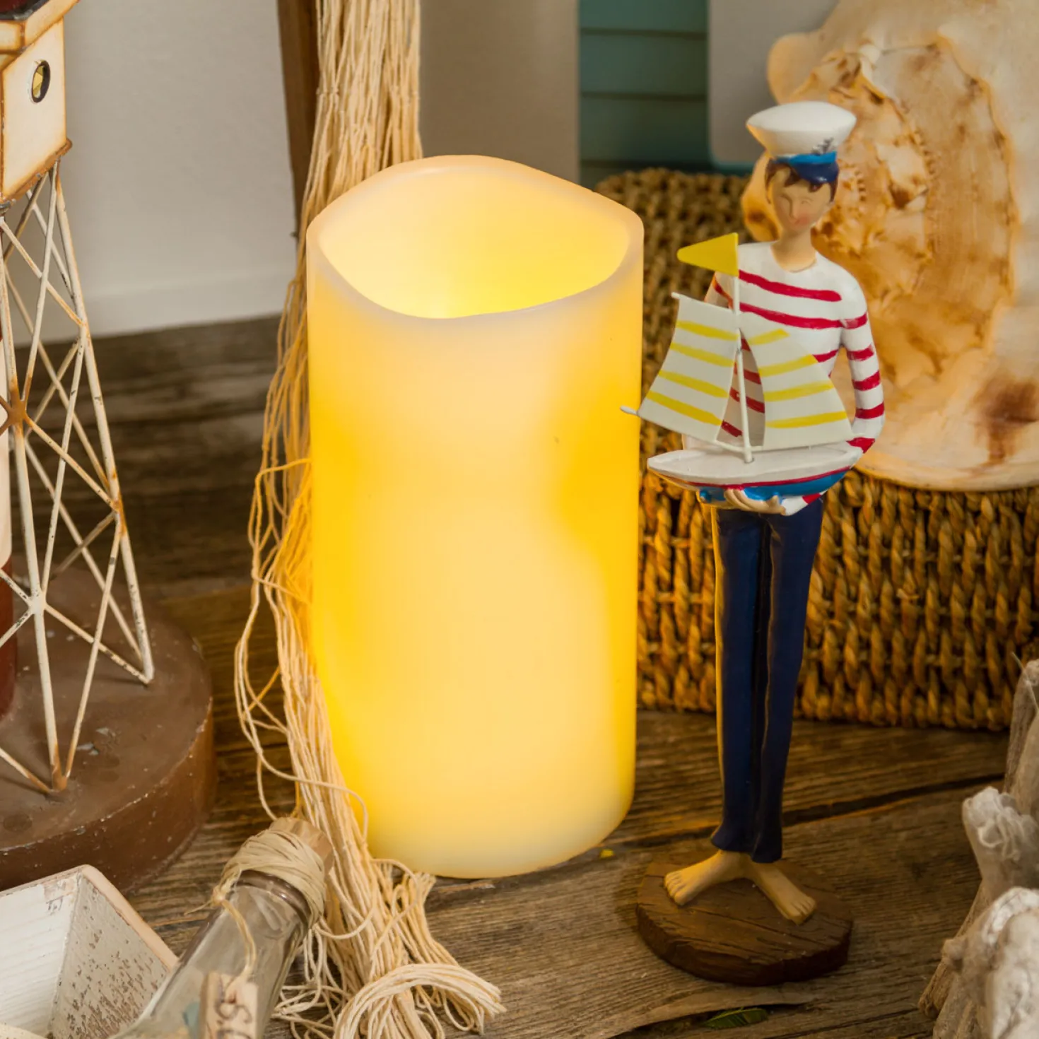 Candela avorio h 20 cm, led bianco caldo