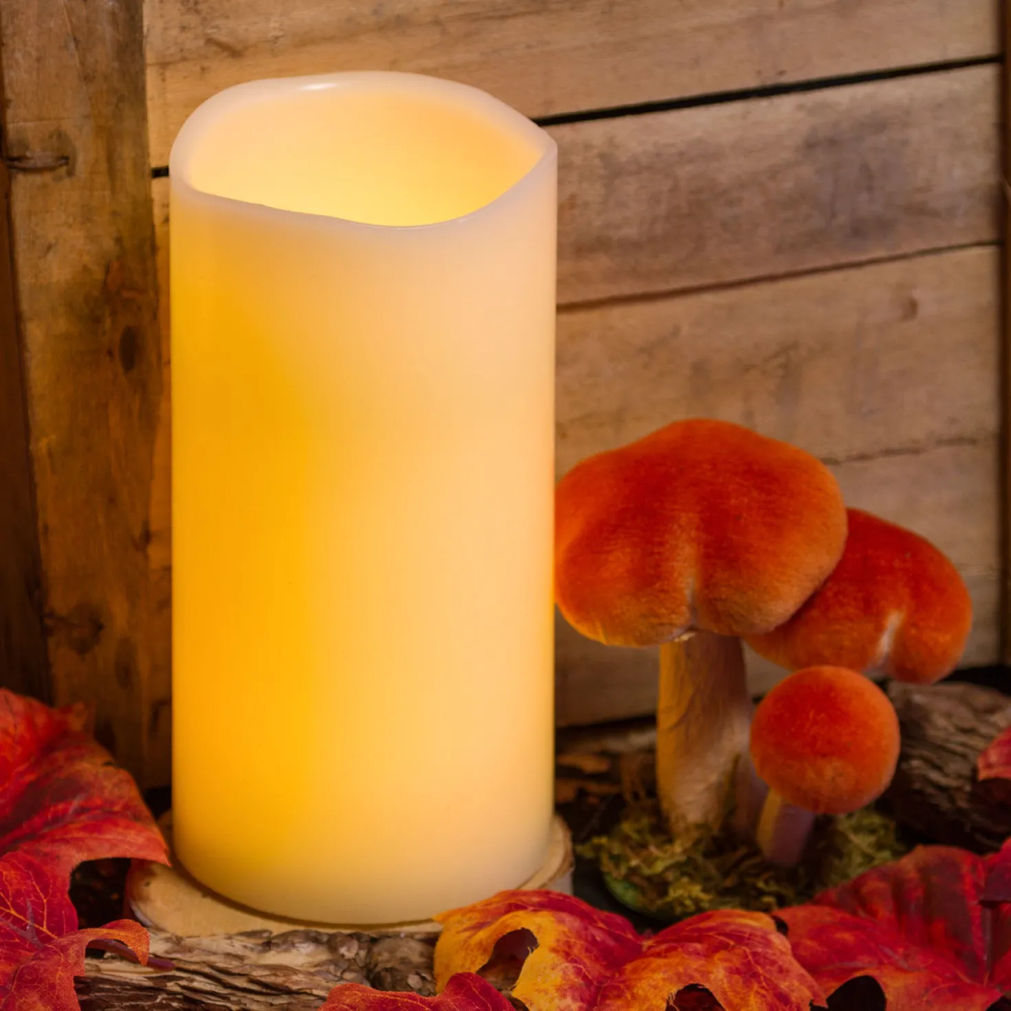 Candela avorio h 20 cm, led bianco caldo