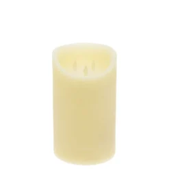 Candela in cera ruvida avorio con 3 fiamme, h 25 cm