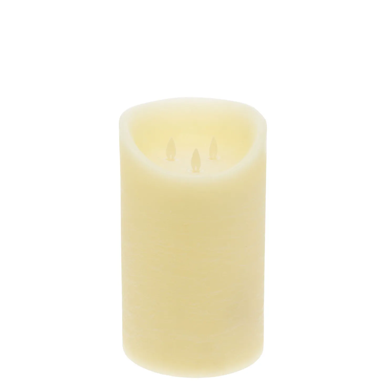 Candela in cera ruvida avorio con 3 fiamme, h 25 cm