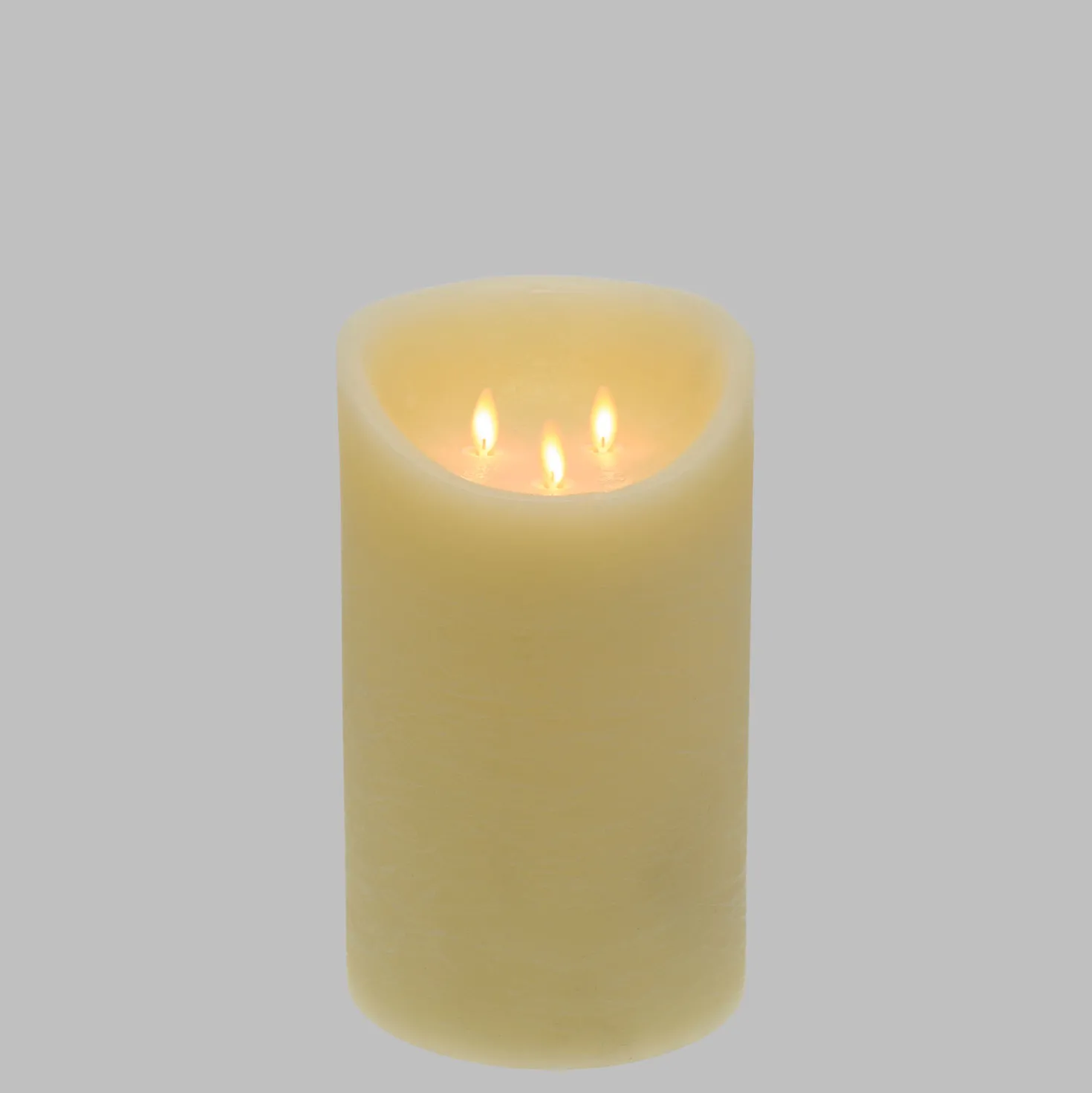 Candela in cera ruvida avorio con 3 fiamme, h 25 cm