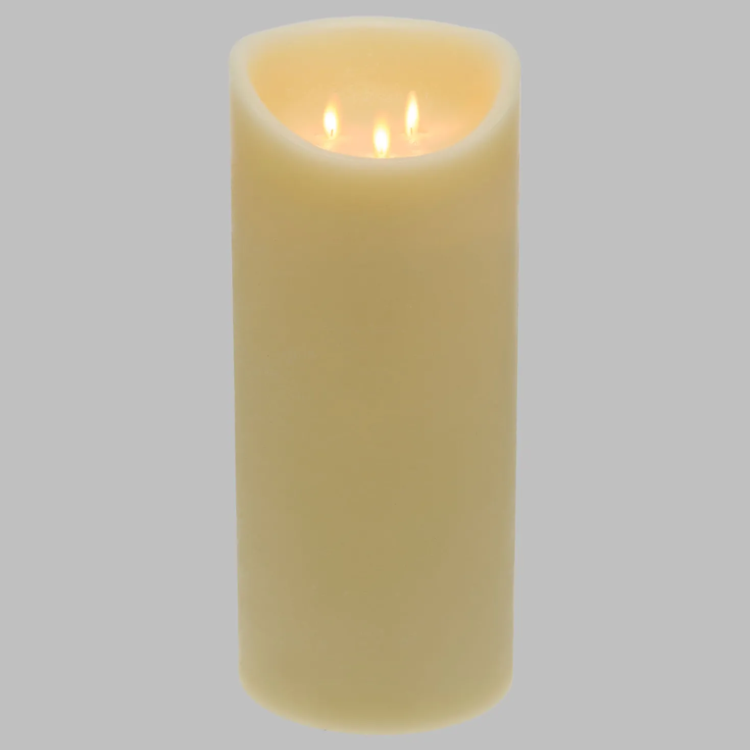 Candela in cera ruvida avorio con 3 fiamme, h 35 cm