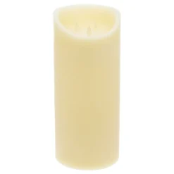 Candela in cera ruvida avorio con 3 fiamme, h 35 cm