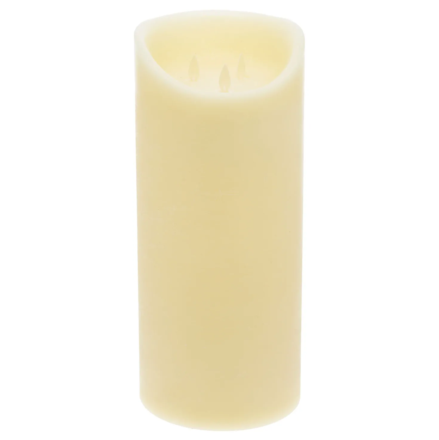 Candela in cera ruvida avorio con 3 fiamme, h 35 cm