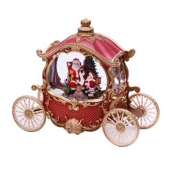 Carrozza Rosso e Oro, glitter scintillanti, h 22 cm, led bianco caldo, musiche natalizie