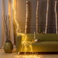 Cascata di luce 4 m, 1200 microled bianco caldo e bianco freddo, cavo argento