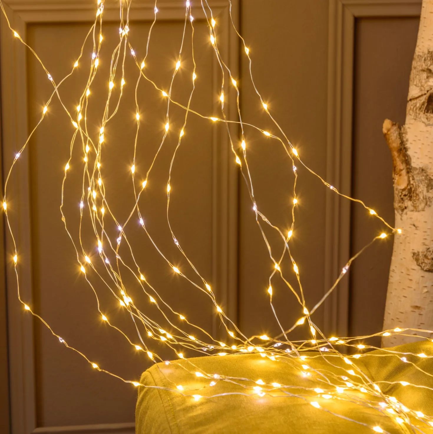 Cascata di luce 4 m, 1200 microled bianco caldo e bianco freddo, cavo argento