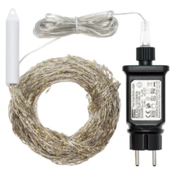 Cascata di luce 5 m, 1500 microled bianco caldo e bianco freddo, cavo argento