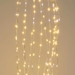 Cascata di luce 5 m, 1500 microled bianco caldo e bianco freddo, cavo argento