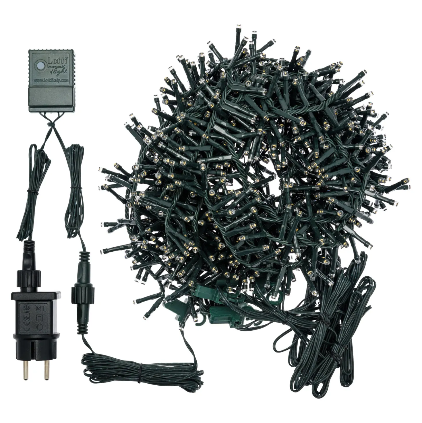 Cascata di luci a 10 nastri, 1080 led bianco caldo, cavo verde
