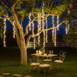 Cascata di luci Connect+ 3 nastri, 300 led bianco caldo, cavo trasparente, prolungabile