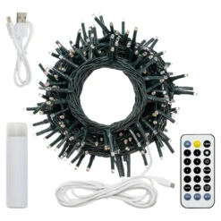 Catena a batteria con power bank 10 m, 200 miniled multicolor, cavo verde