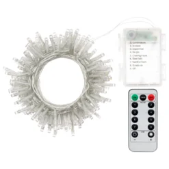 Catena a batteria 7,2 m, 180 led bianco caldo, cavo trasparente, con telecomando