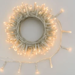 Catena a batteria 7,2 m, 180 led bianco caldo, cavo trasparente, con telecomando
