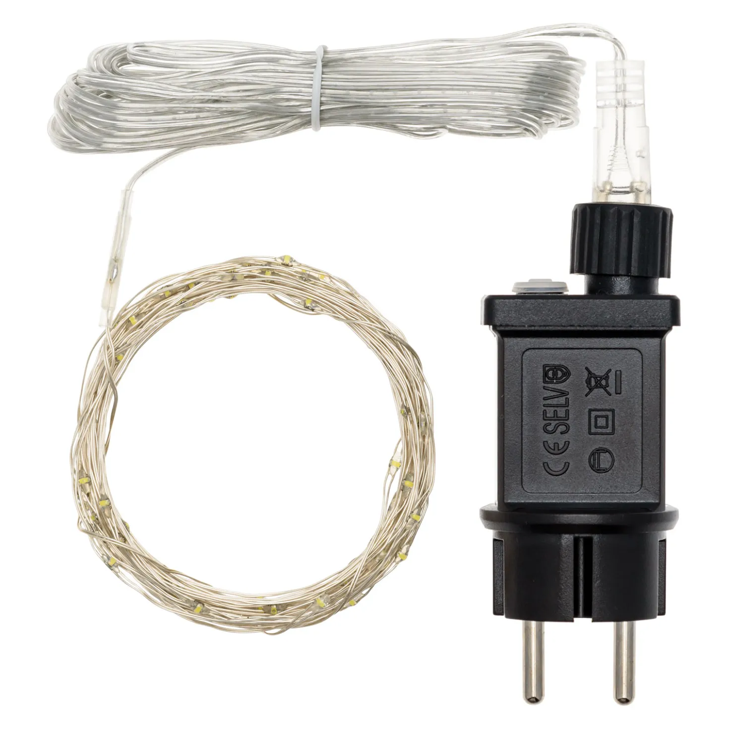Catena argento 10 m, 200 microled bianco caldo