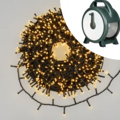 Catena con avvolgitore 60 m, 1500 led bianco caldo, cavo verde