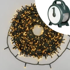 Catena con avvolgitore 72 m, 1200 miniled bianco caldo, cavo verde