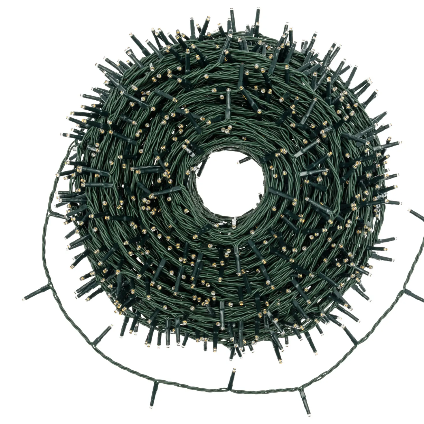 Catena con avvolgitore 72 m, 1200 miniled bianco caldo, cavo verde