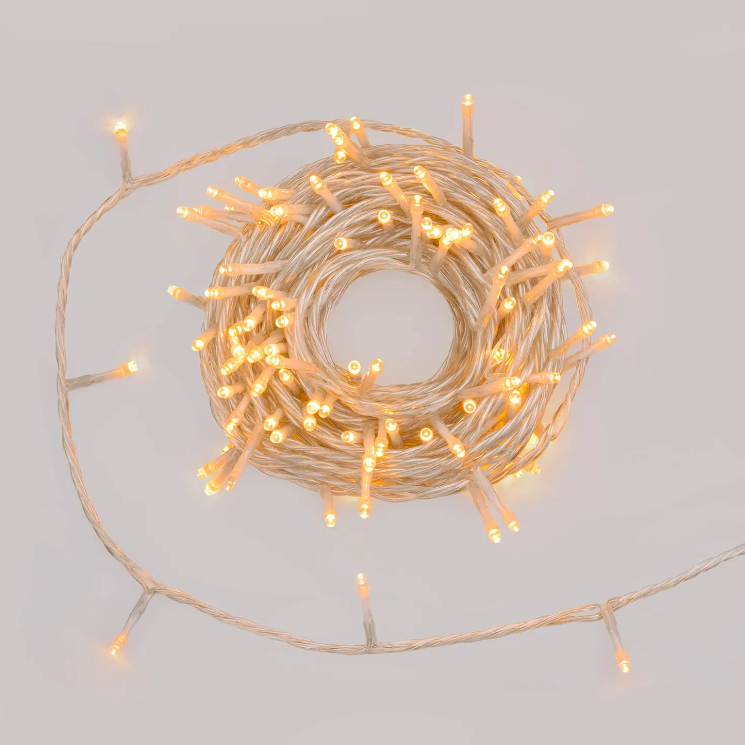 Catena Connect+ 12 m, 120 led bianco caldo, cavo trasparente, prolungabile