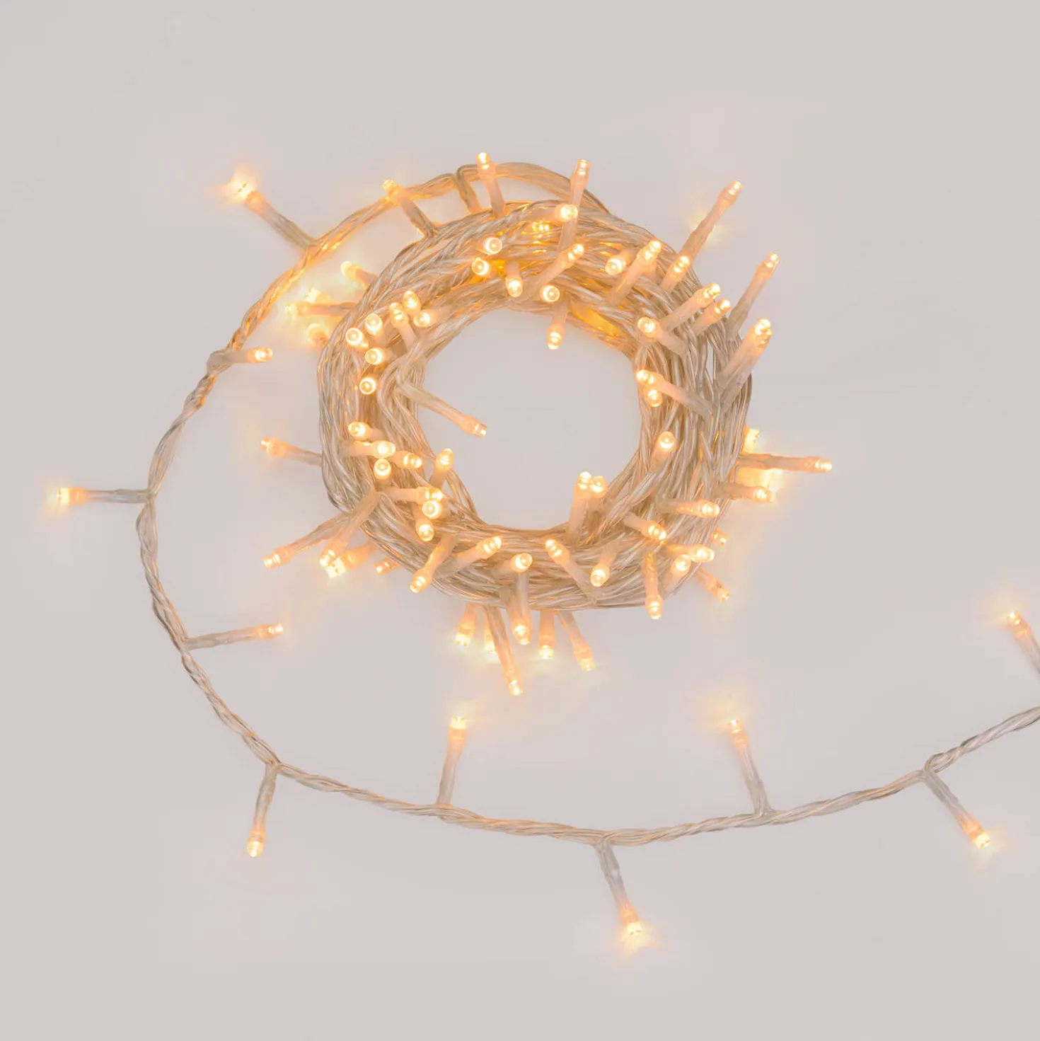 Catena Connect+ 5 m, 100 led bianco caldo, cavo trasparente, prolungabile
