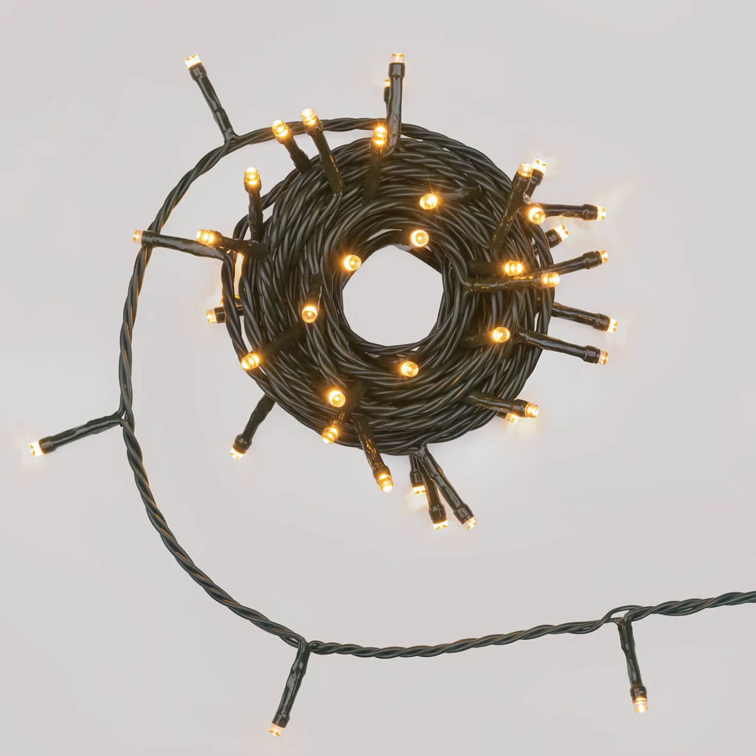 Catena Connect+ 5 m, 50 led bianco caldo, cavo verde, prolungabile