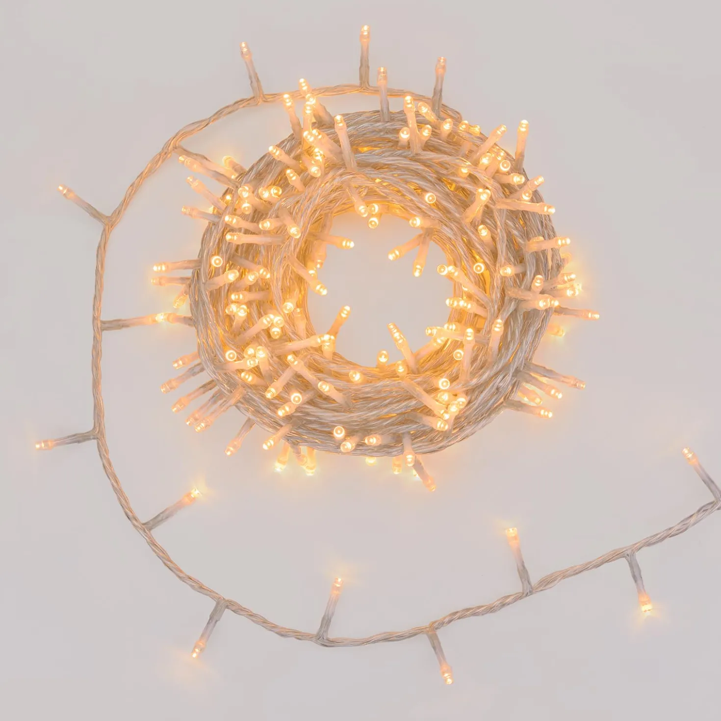 Catena Connect+ 12 m, 240 led bianco caldo, cavo trasparente, prolungabile