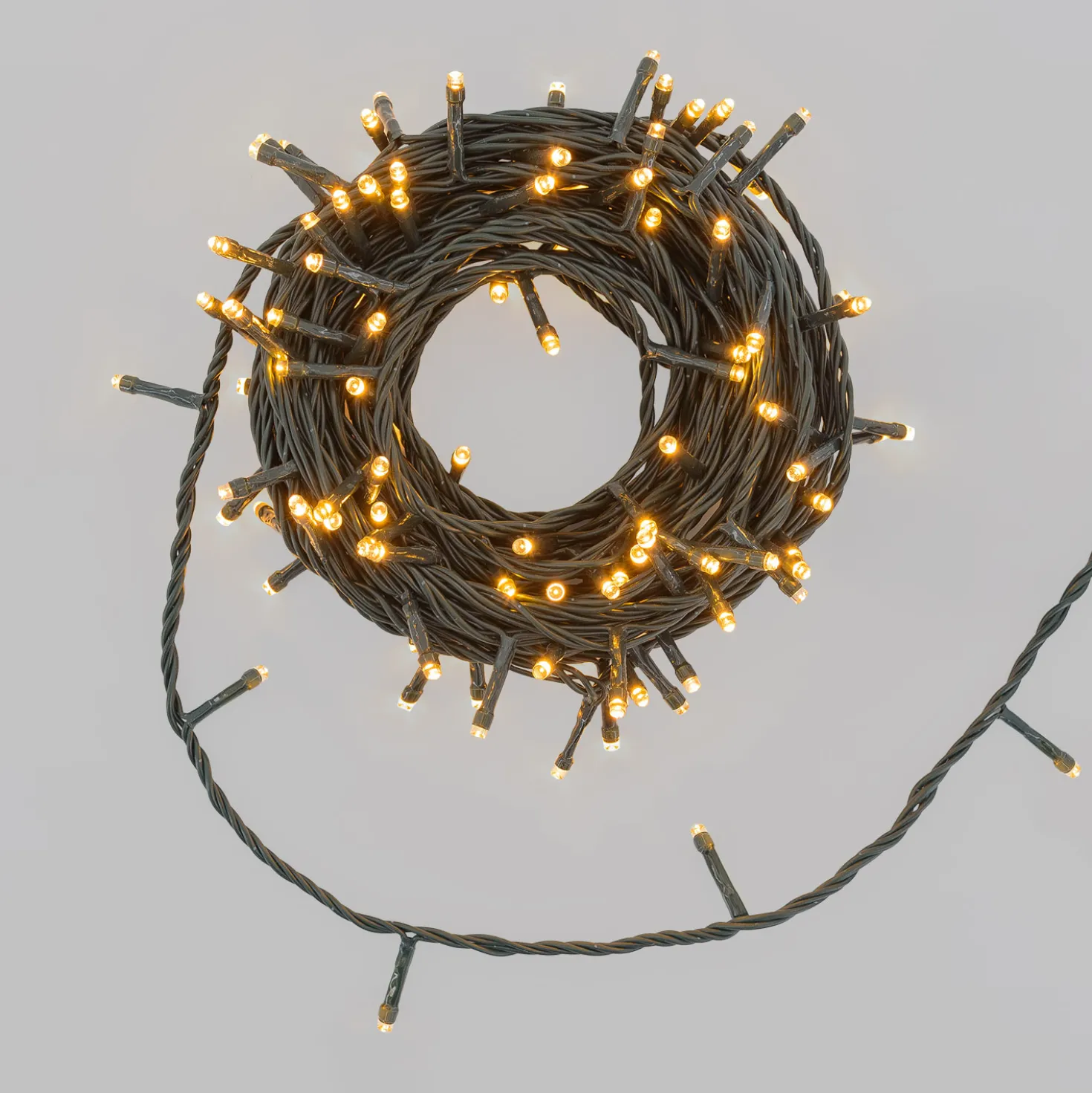 Catena Connect+ 12 m, 120 led bianco caldo, cavo verde, prolungabile