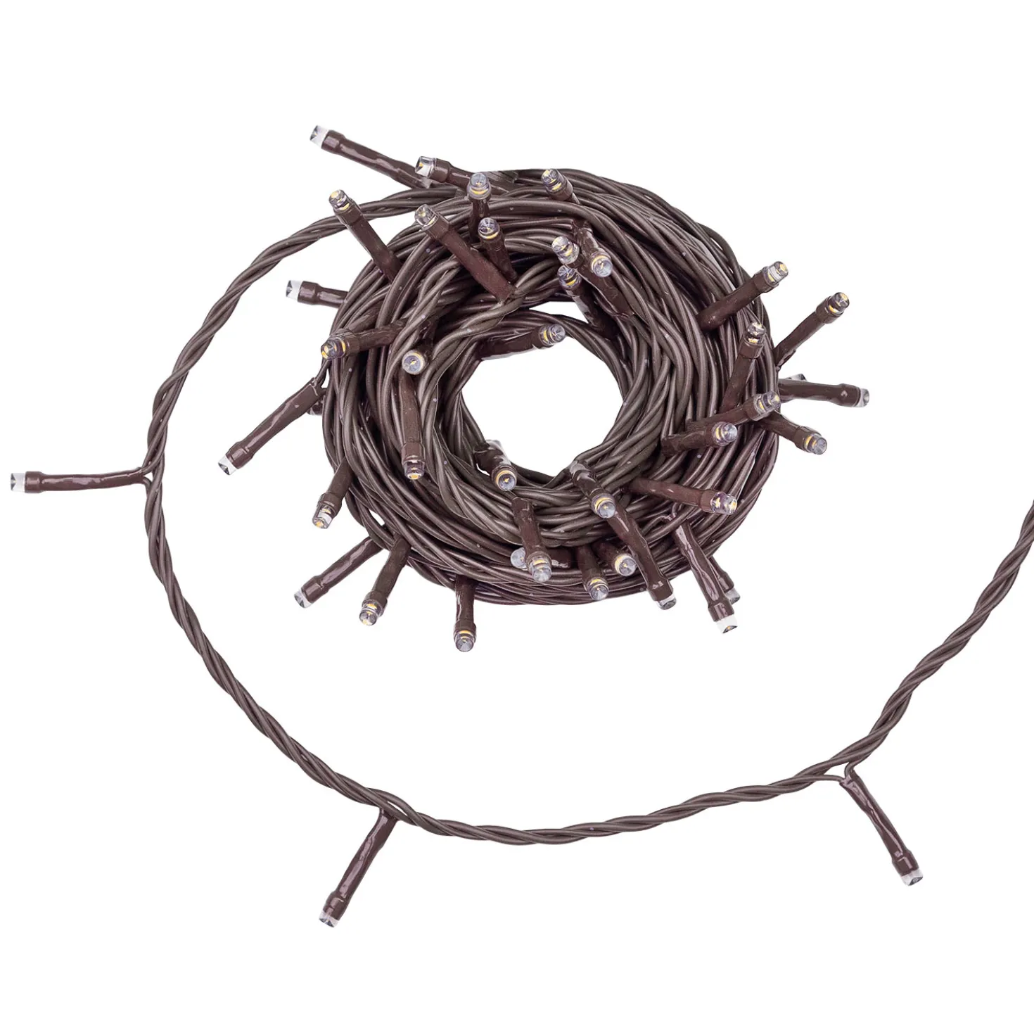 Catena Connect+ 5 m, 50 led bianco caldo, cavo marrone, prolungabile