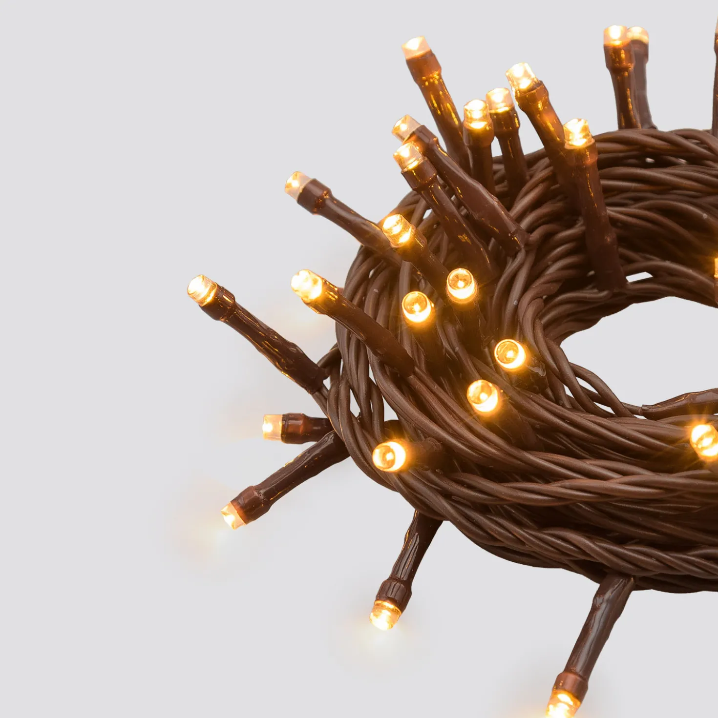 Catena Connect+ 5 m, 50 led bianco caldo, cavo marrone, prolungabile