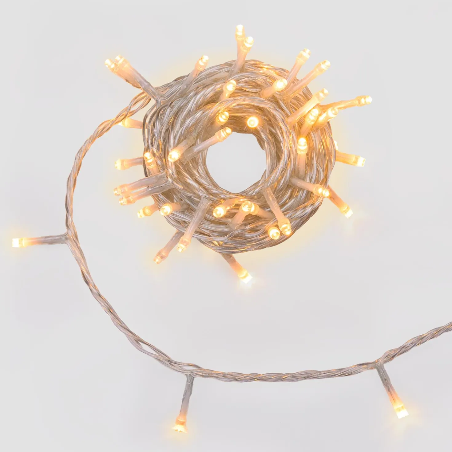 Catena Connect+ 5 m, 50 led bianco caldo, cavo trasparente, prolungabile