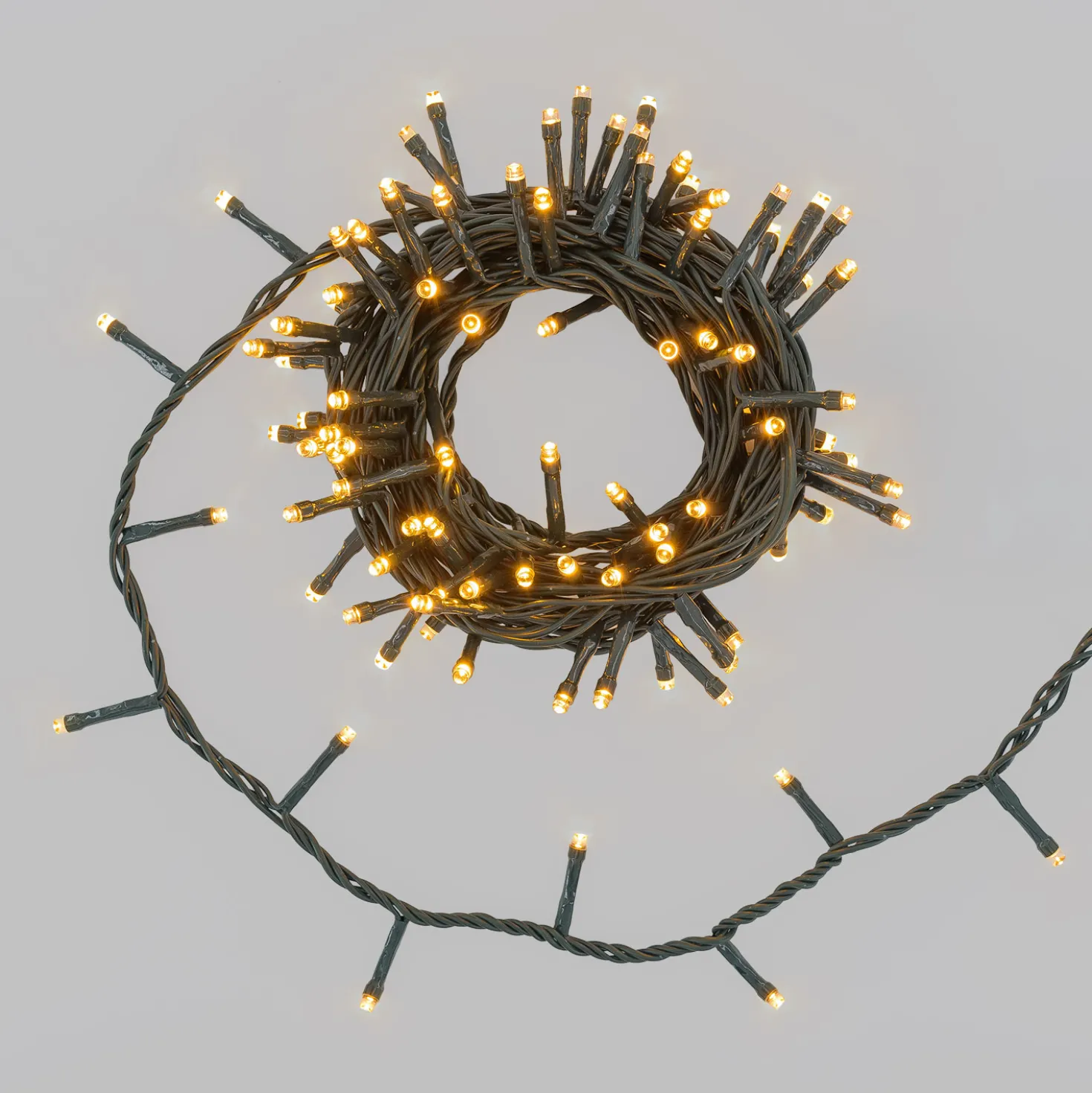Catena Connect+ 8 m, 160 led bianco caldo, cavo verde, prolungabile