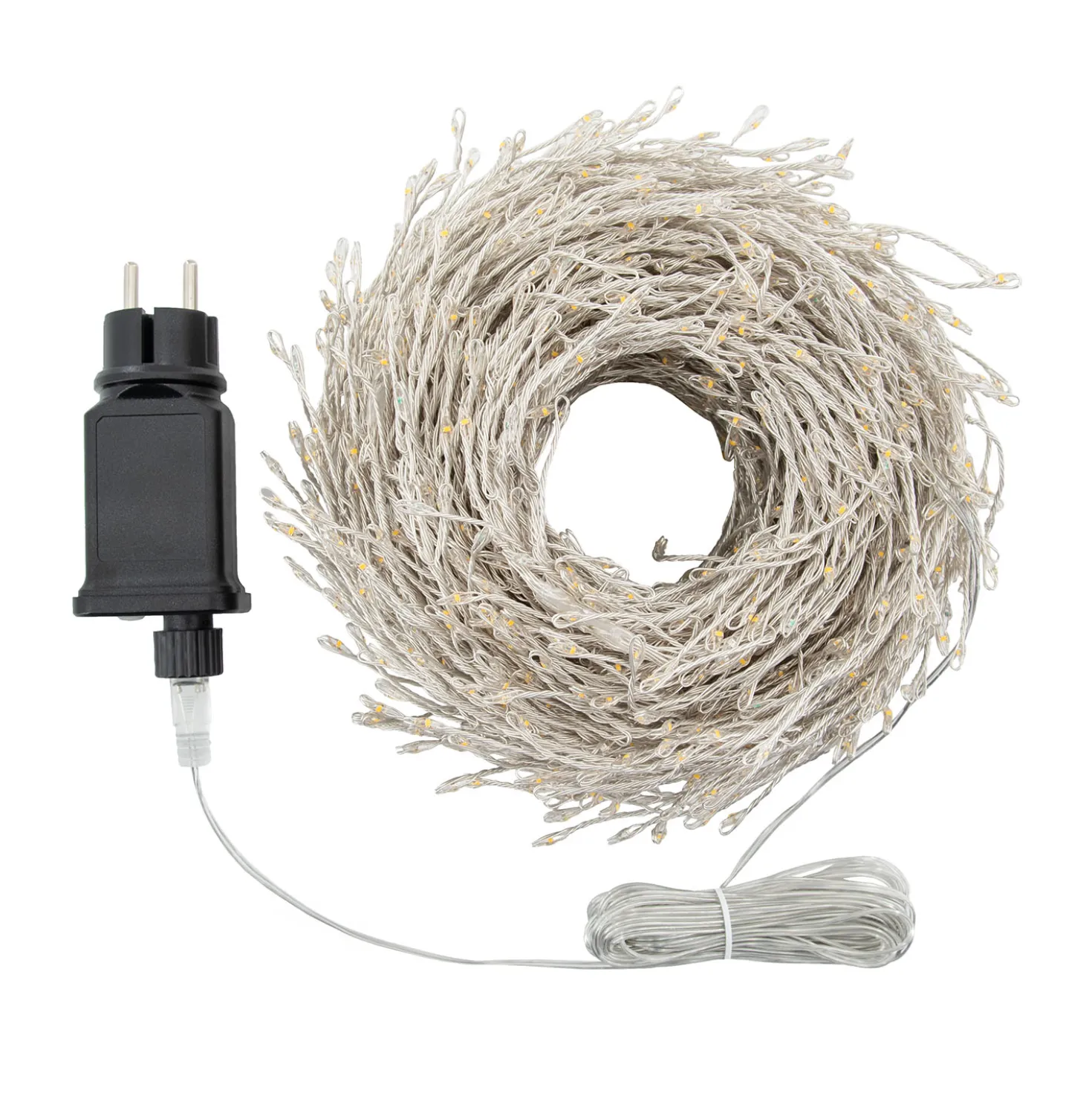 Catena Festone 20 m, 1600 microled bianco caldo e RGB, cavo metal argento