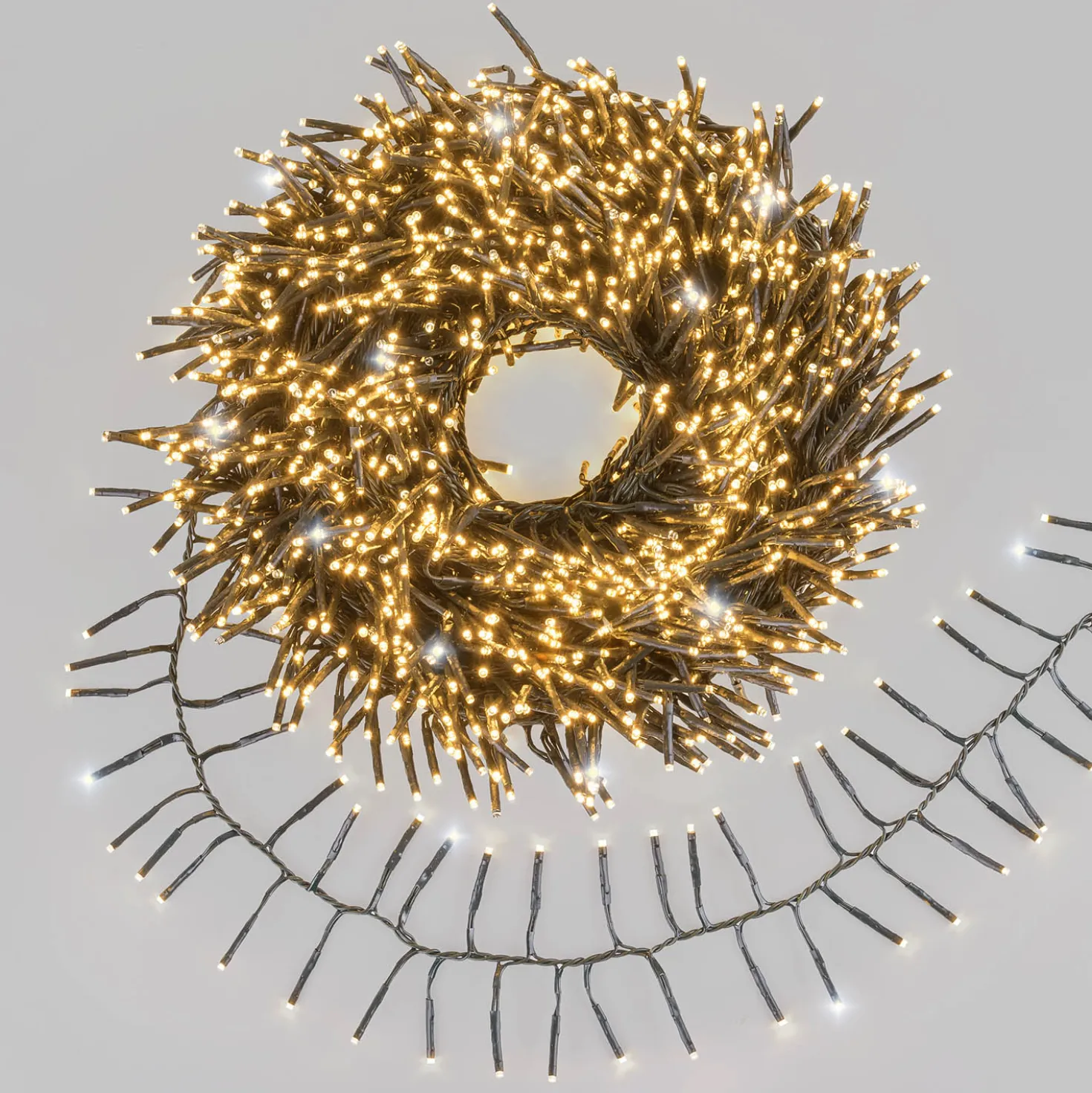 Catena Festone 30 m, 2000 miniled bianco caldo e bianco freddo, cavo verde