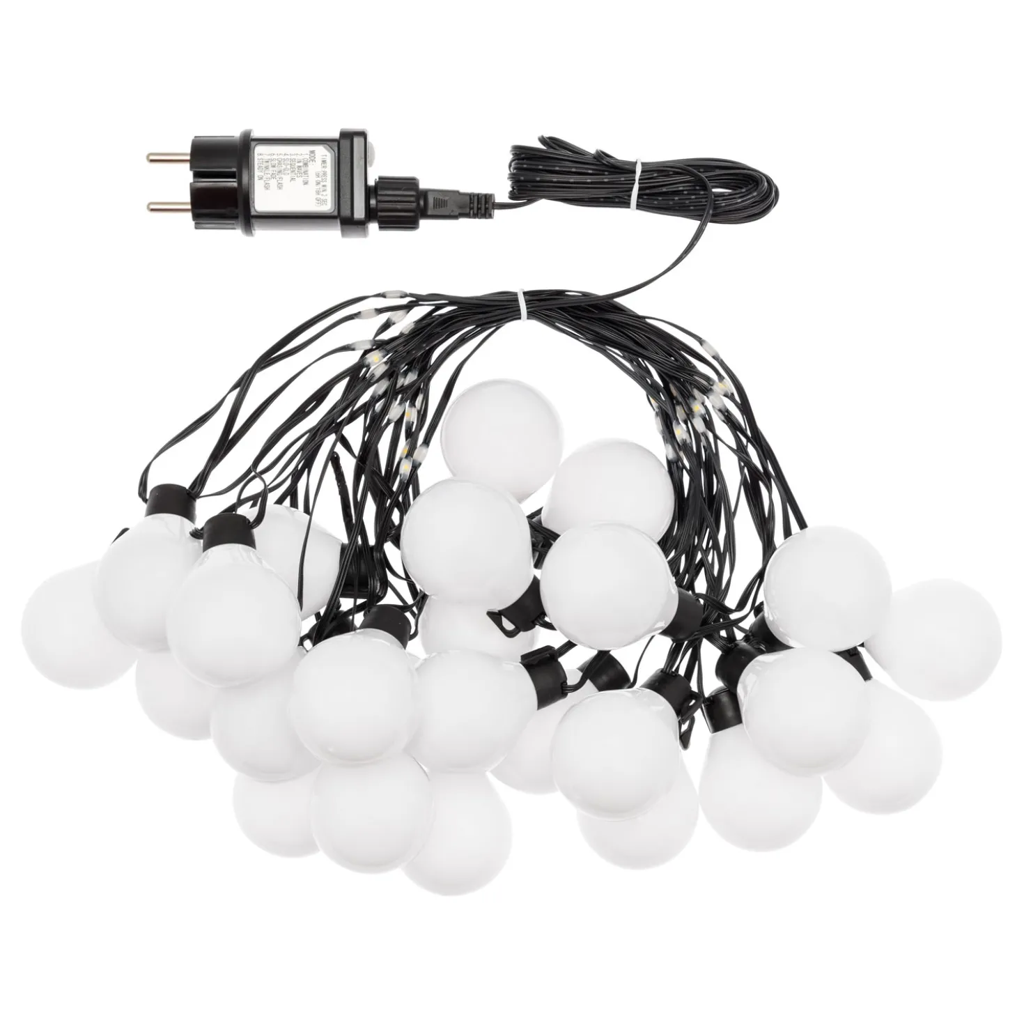 Catena 10 m con cavo illuminato, 25 lampadine bianche, led bianco caldo, cavo nero
