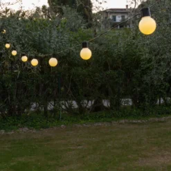 Catena 10 metri con 20 lampadine bianche Ø 50 mm, led bianco caldo