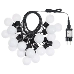 Catena 10 metri con 20 lampadine bianche Ø 50 mm, led bianco caldo