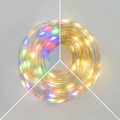 Catena 20 m, 200 Gocce di Luce Dual Color, led bianco caldo e multicolor, cavo trasparente