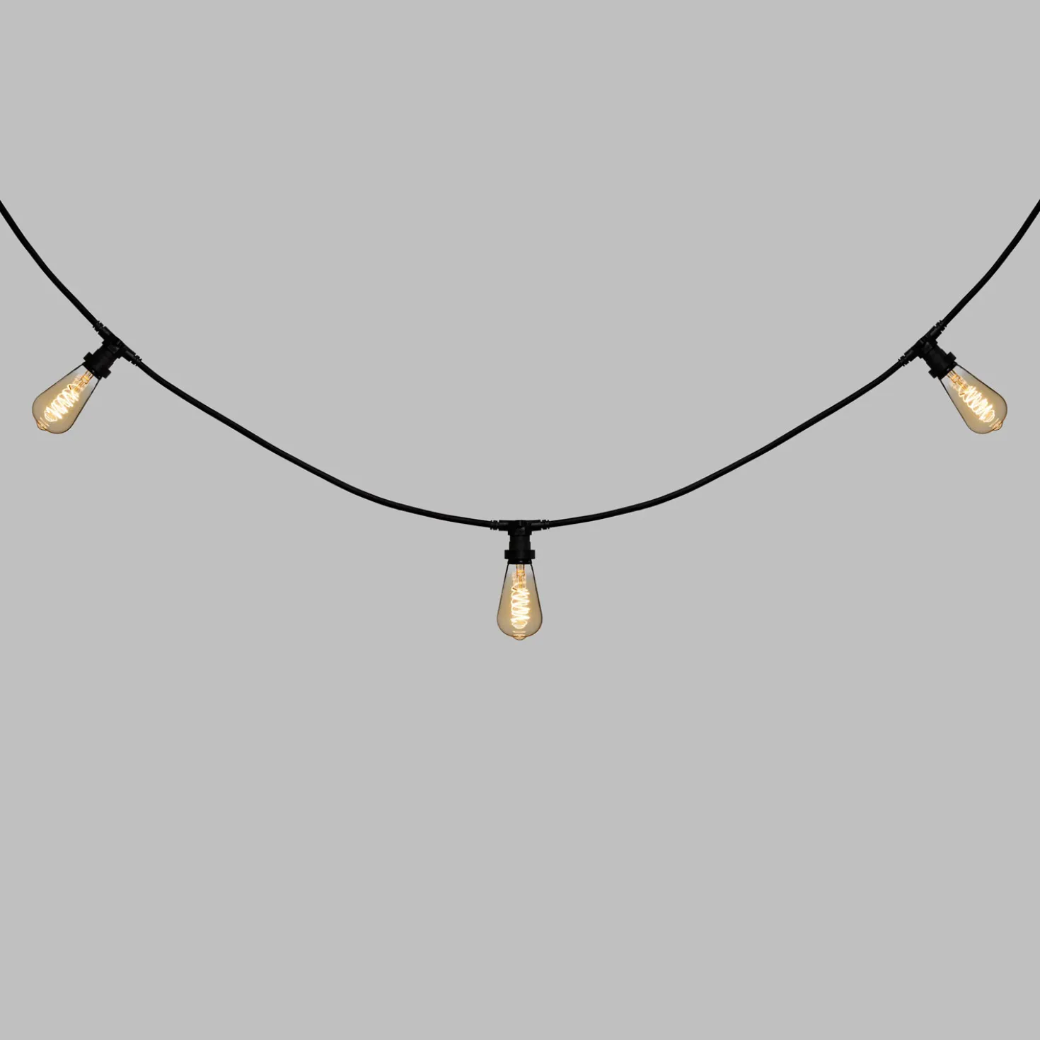 Catena 5 m, 5 lampadine Edison Ø 64 mm di 4 Watt, led a spirale, cavo nero, prolungabile