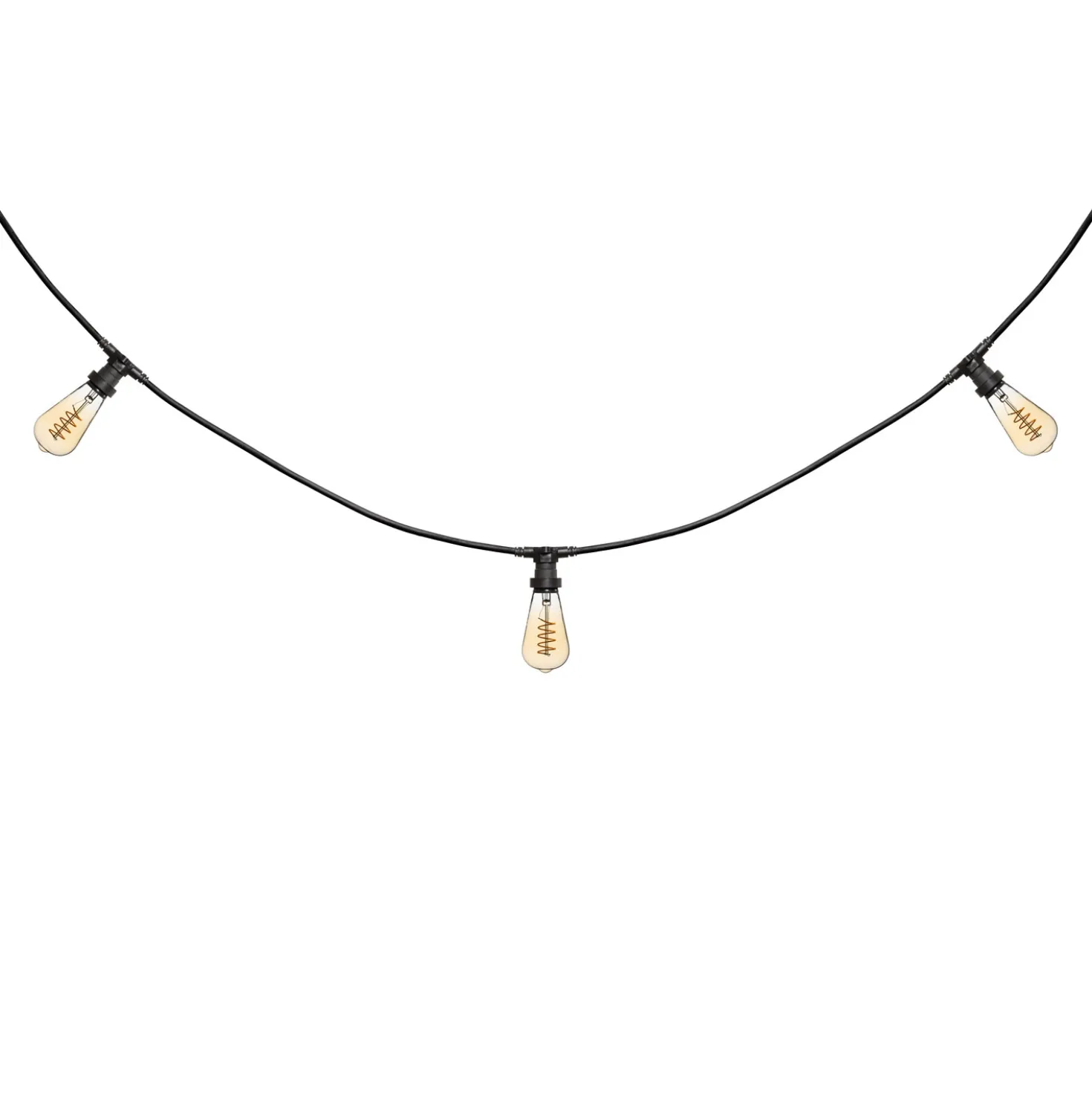 Catena 5 m, 5 lampadine Edison Ø 64 mm di 4 Watt, led a spirale, cavo nero, prolungabile