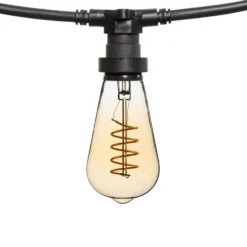 Catena 5 m, 5 lampadine Edison Ø 64 mm di 4 Watt, led a spirale, cavo nero, prolungabile