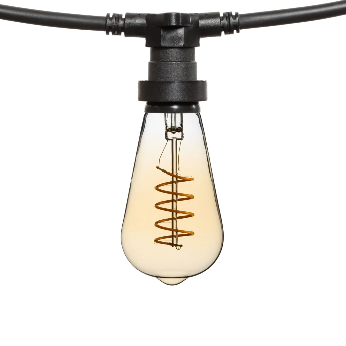 Catena 5 m, 5 lampadine Edison Ø 64 mm di 4 Watt, led a spirale, cavo nero, prolungabile