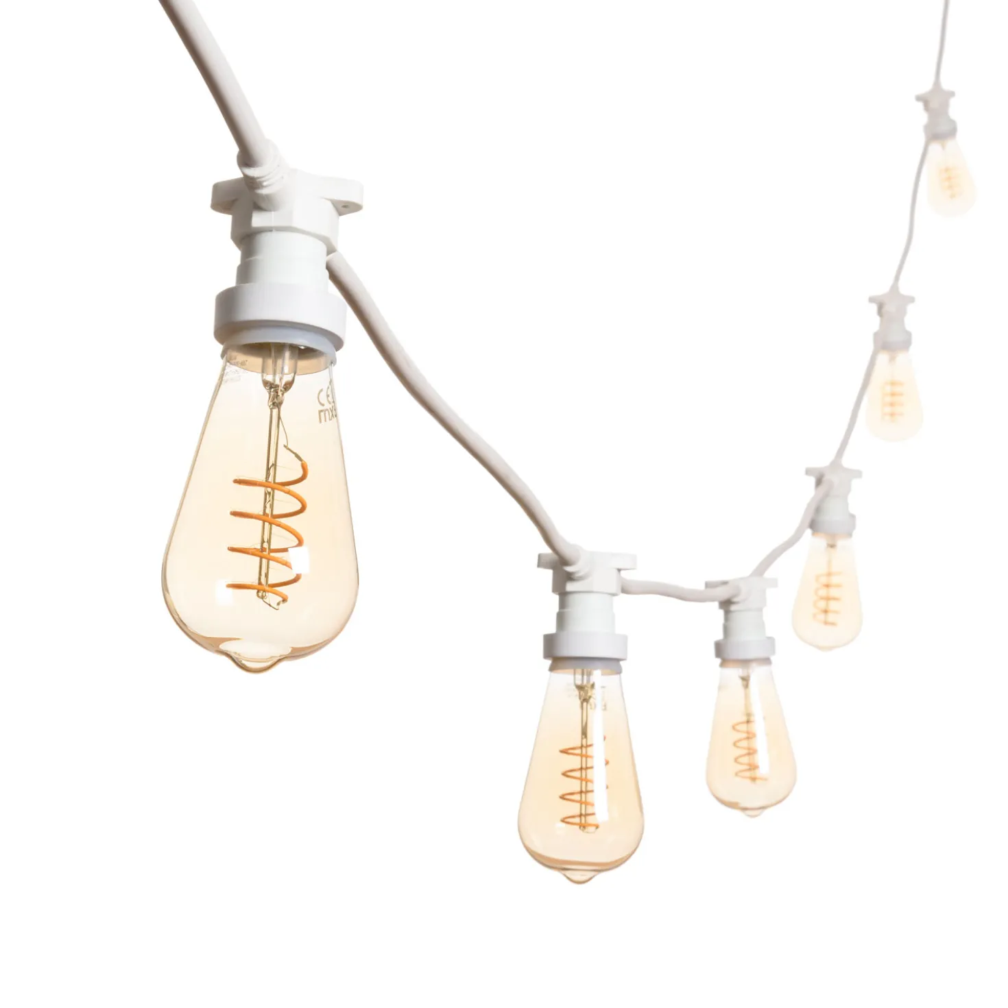 Catena 5 m, 16 lampadine Edison Ø 64 mm di 4 Watt, led a spirale, cavo bianco, prolungabile