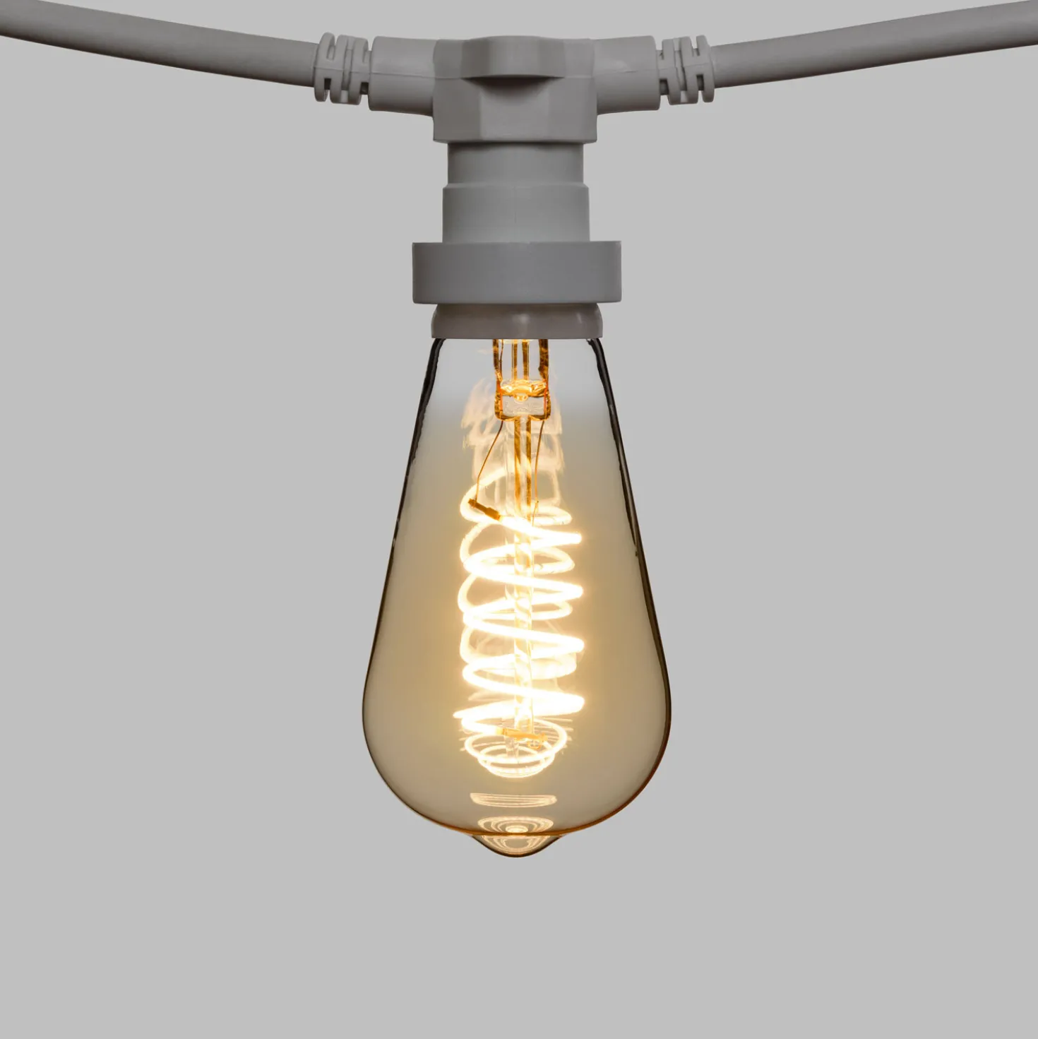 Catena 5 m, 5 lampadine Edison Ø 64 mm di 4 Watt, led a spirale, cavo bianco, prolungabile