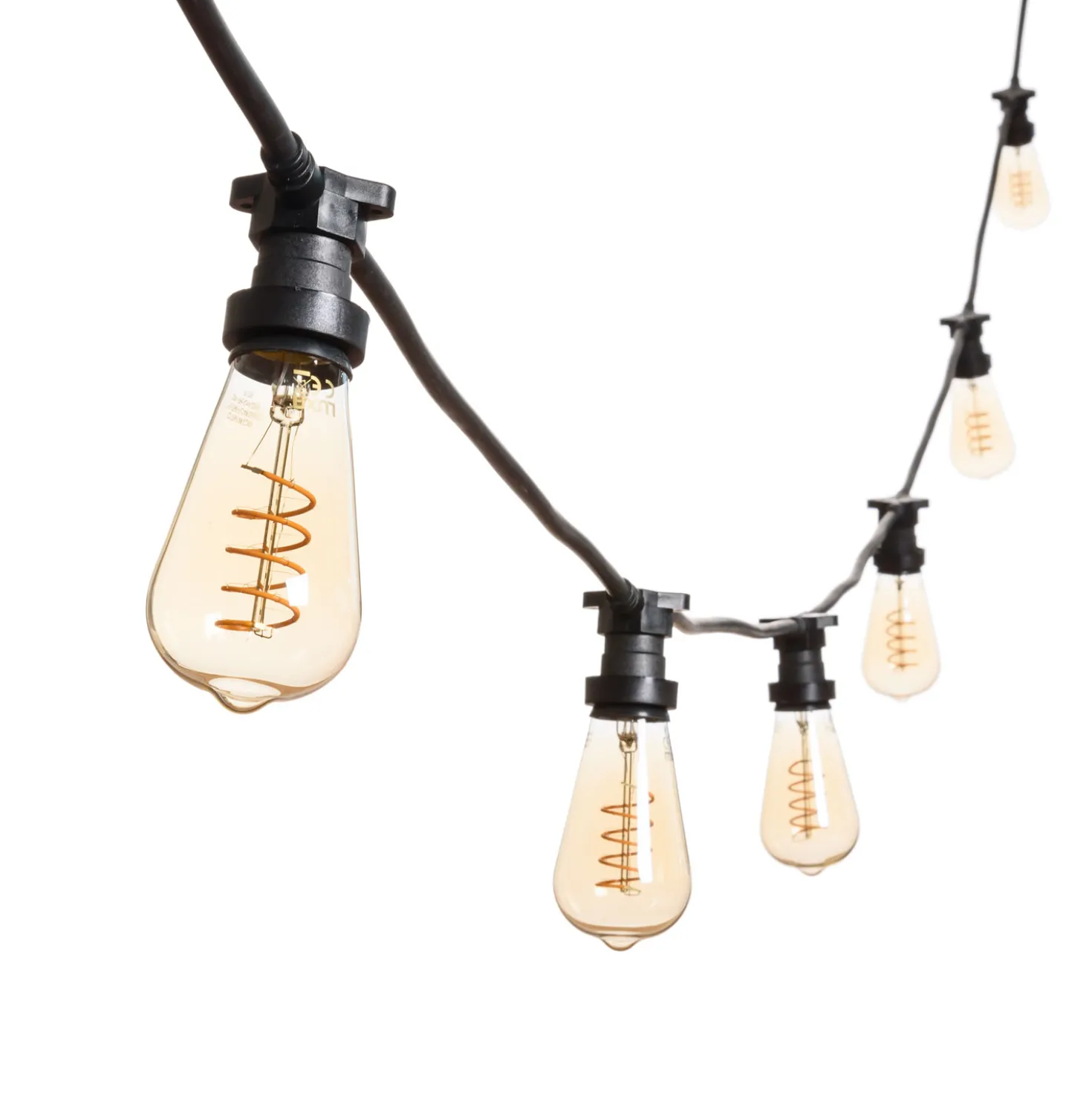 Catena 5 m, 8 lampadine Edison Ø 64 mm di 4 Watt, led a spirale, cavo nero, prolungabile