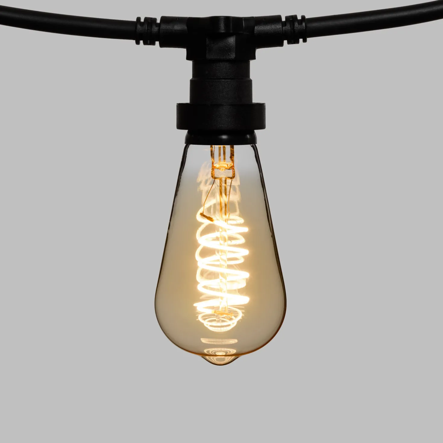Catena 5 m, 16 lampadine Edison Ø 64 mm di 4 Watt, led a spirale, cavo nero, prolungabile