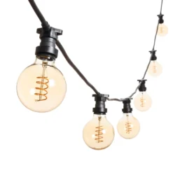 Catena 5 m, 16 lampadine globo Ø 95 mm di 4 Watt, led a spirale, cavo nero, prolungabile