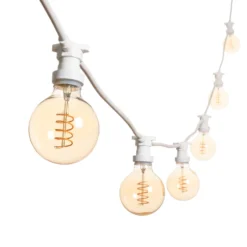 Catena 5 m, 8 lampadine globo Ø 95 mm di 4 Watt, led a spirale, cavo bianco, prolungabile