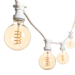 Catena 5 m, 5 lampadine globo Ø 95 mm di 4 Watt led, led a spirale, cavo bianco, prolungabile