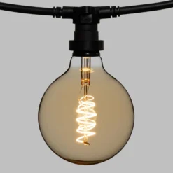 Catena 5 m, 5 lampadine globo Ø 125 mm di 4 Watt led, led a spirale, cavo nero, prolungabile
