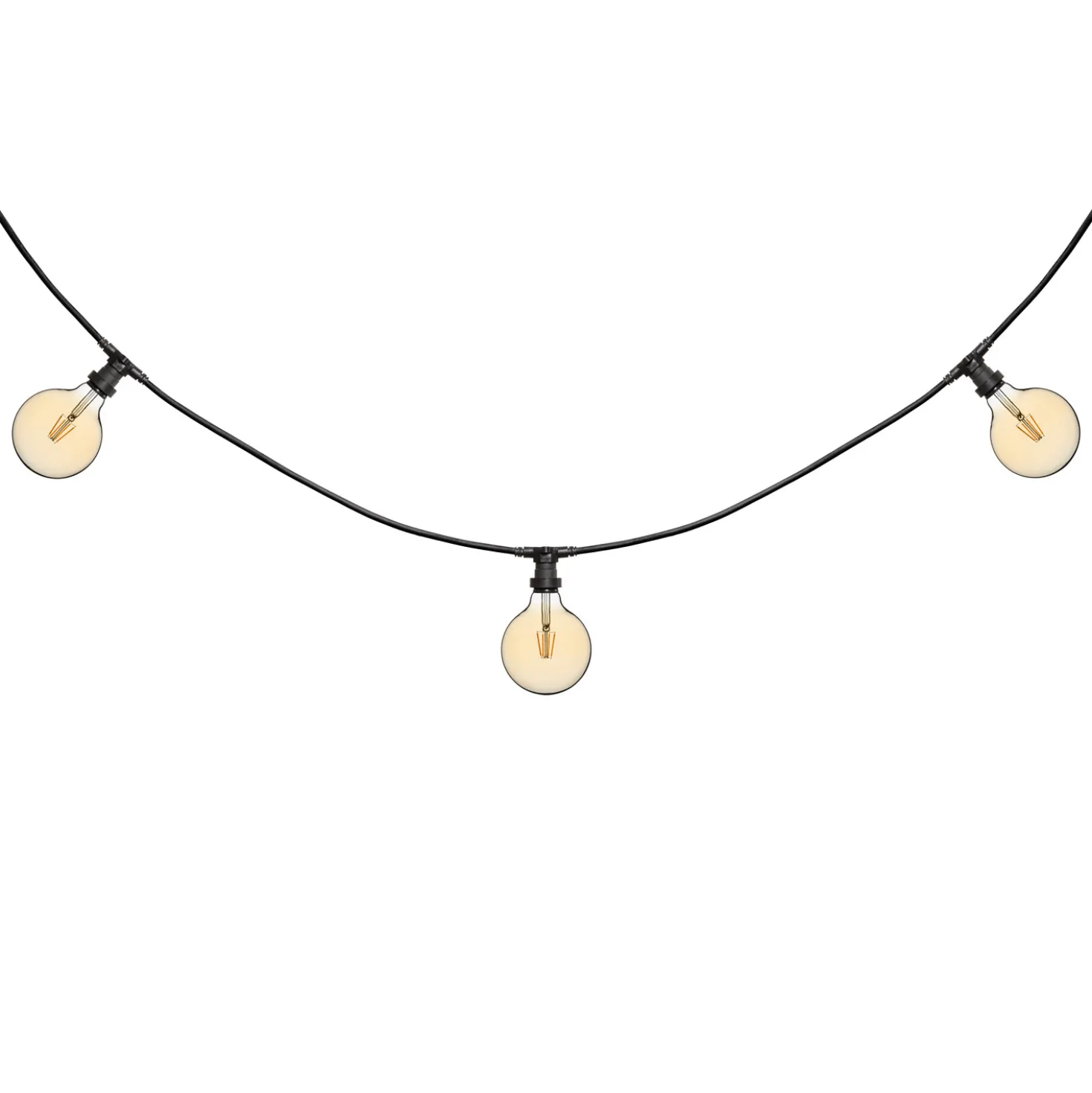 Catena 5 m, 5 lampadine globo Ø 125 mm di 4 Watt led, cavo nero, prolungabile